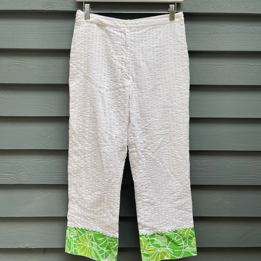 Lilly Pulitzer White Label Vintage Crop Pants  with Green Floral Cuffs Size 4